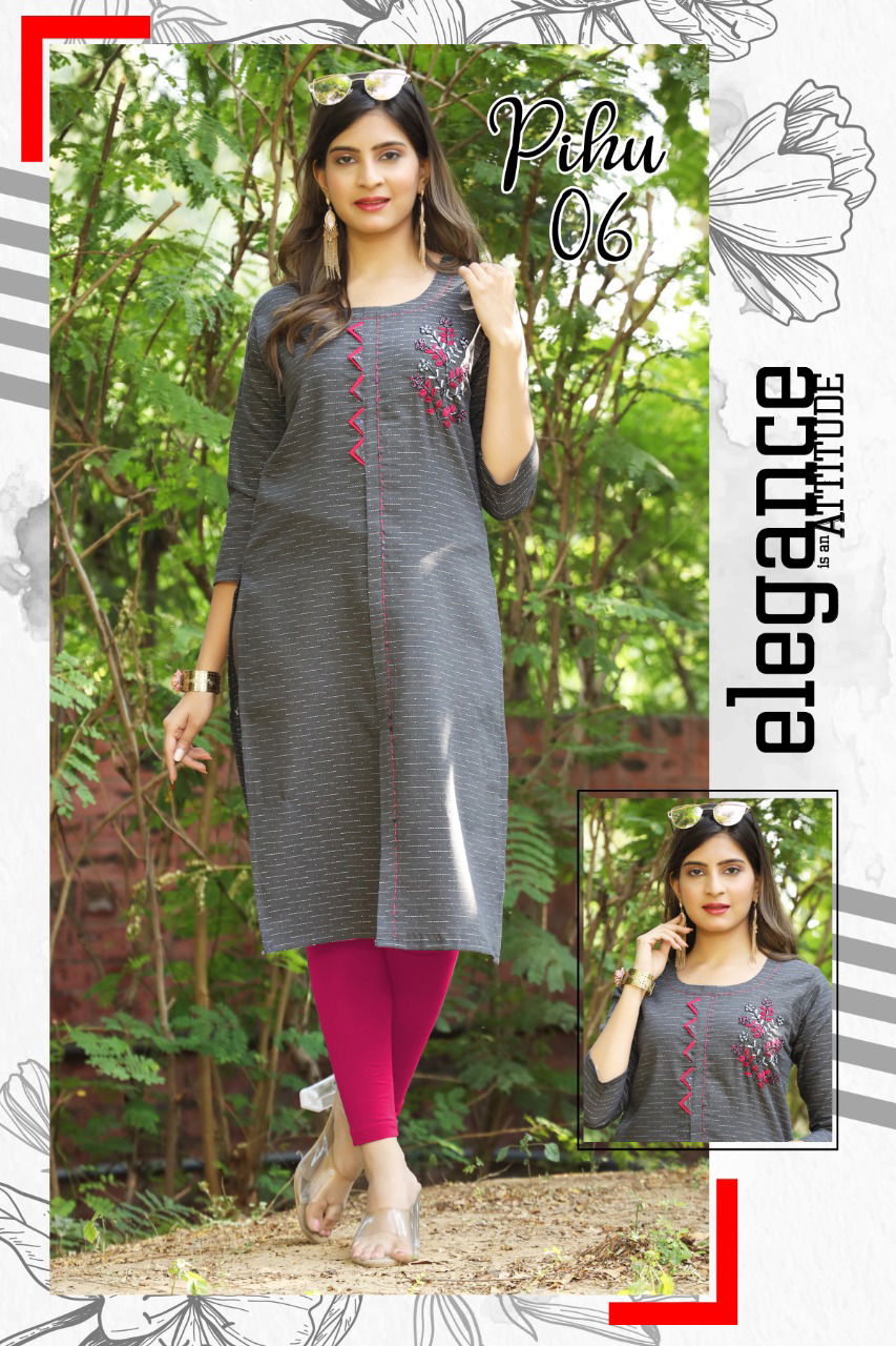 Pihu Fancy Ethnic Wear Heavy Cotton Designer Kurti Collection
